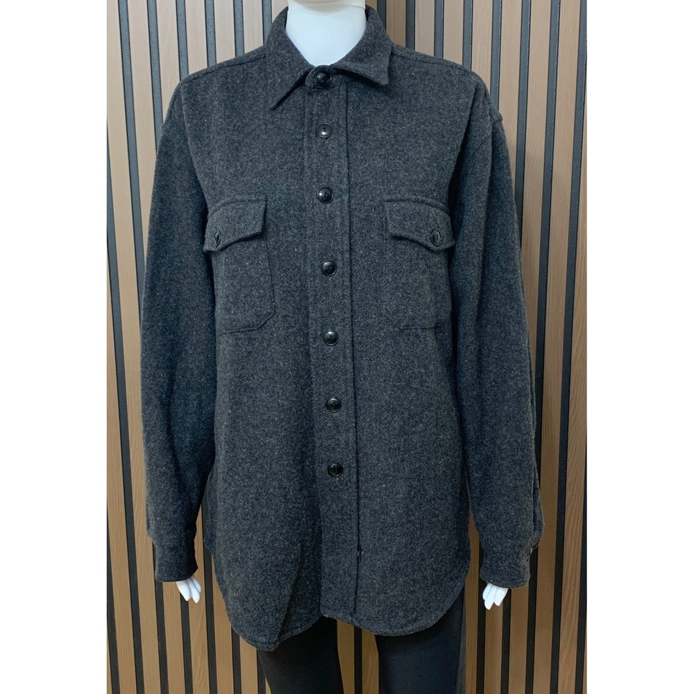 RRL Ralph Lauren Wool Blend Workshirt Charcoal Grey Made in USA Large